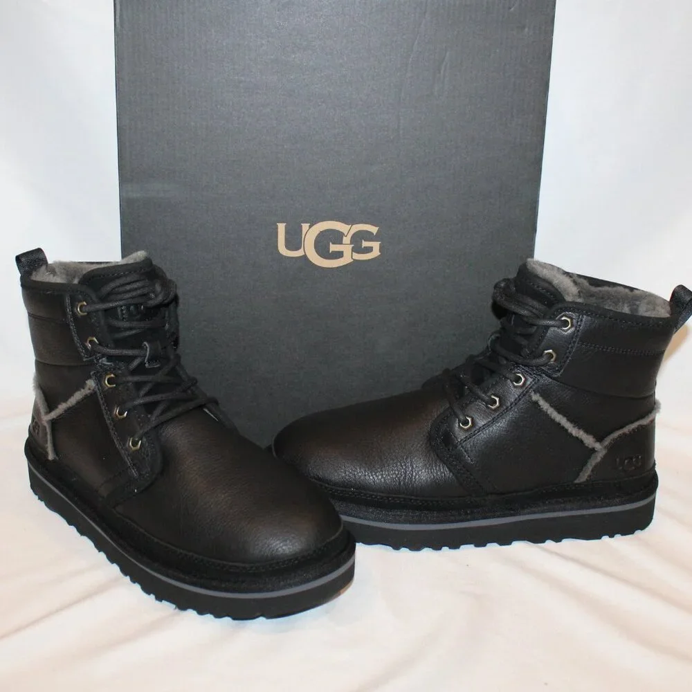 UGG‎ MEN'S LEATHER HIGH HERITAGE LEATHER LACE UP CHUKKA BOOTS BLACK GRAY NEW
